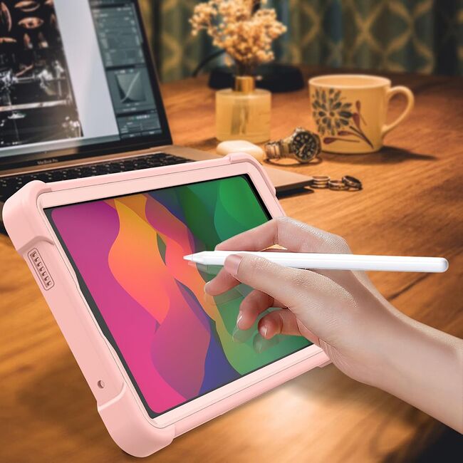 [Pachet 360°] Husa + folie din sticla pentru  Xiaomi Redmi Pad SE 8.7 Rugged Heavy Duty - Roz