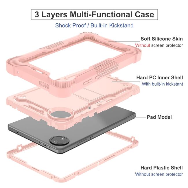 [Pachet 360°] Husa + folie din sticla pentru  Xiaomi Redmi Pad SE 8.7 Rugged Heavy Duty - Roz