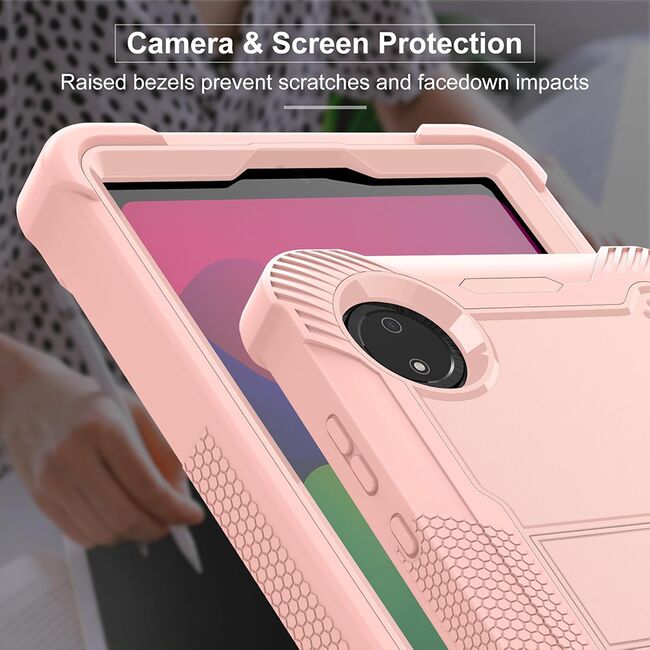 [Pachet 360°] Husa + folie din sticla pentru  Xiaomi Redmi Pad SE 8.7 Rugged Heavy Duty - Roz