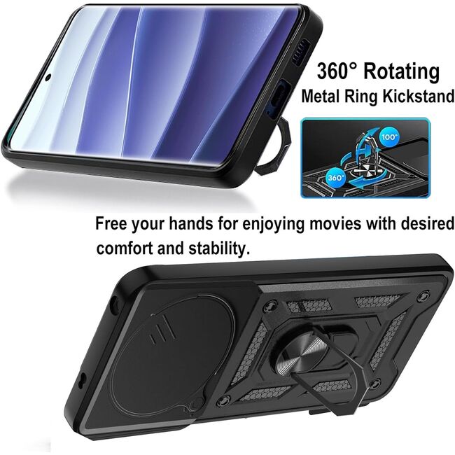 Husa pentru  Xiaomi Redmi Note 14 Pro 4G Ring Armor Kickstand Tough Rugged Cover cu protectie camera, Verde