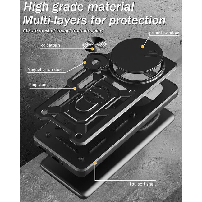 Husa pentru  Xiaomi Redmi Note 14 Pro 4G Ring Armor Kickstand Tough Rugged Cover cu protectie camera, Verde