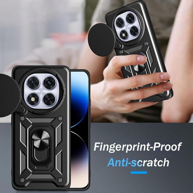 Husa pentru  Xiaomi Redmi Note 14 Pro 4G Ring Armor Kickstand Tough Rugged Cover cu protectie camera, Verde