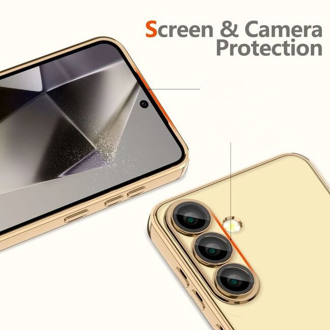 Husa pentru  Samsung Galaxy S25 Edge cu MagSafe si protectie pentru lentile anti-shock 1.5 mm transparent - Auriu