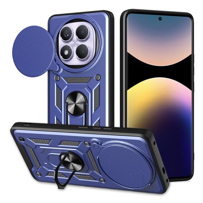 Husa pentru  Xiaomi Redmi Note 14 Pro 4G Ring Armor Kickstand Tough Rugged Cover cu protectie camera, Albastru