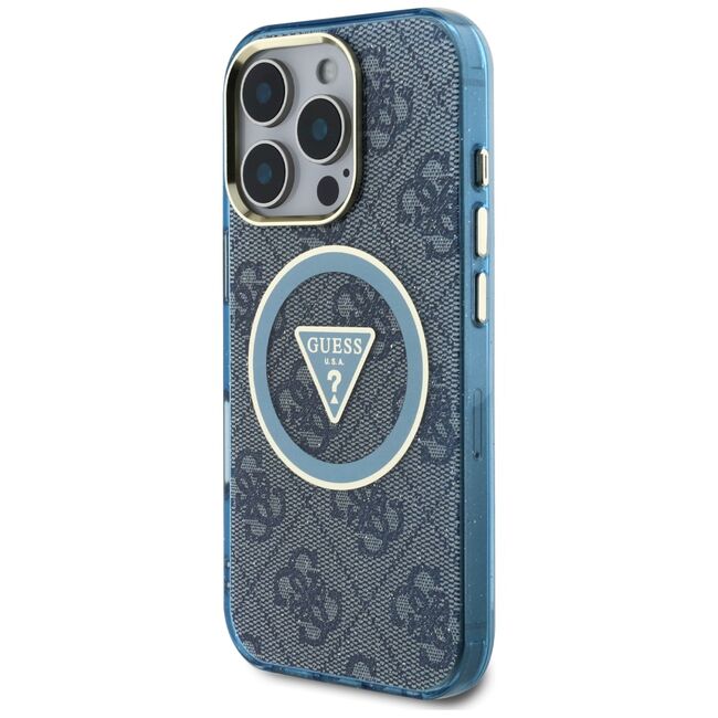 Husa premium pentru  iPhone 16 Pro Max compatibila MagSafe Guess Luxury Series - Albastru