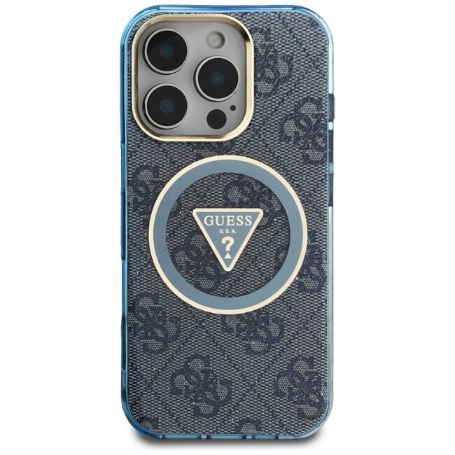 Husa premium pentru  iPhone 16 Pro Max compatibila MagSafe Guess Luxury Series - Albastru