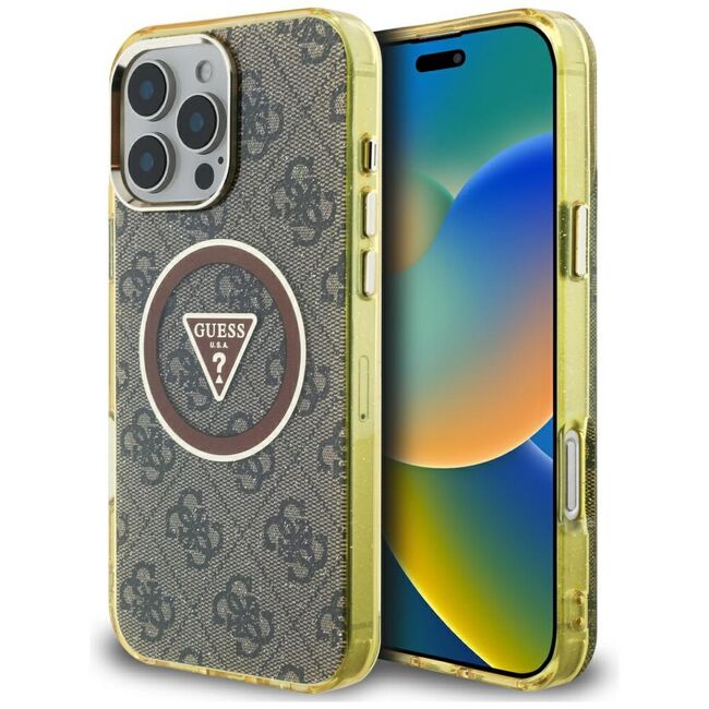 Husa premium pentru  iPhone 16 Pro Max compatibila MagSafe Guess Luxury Series - Maro