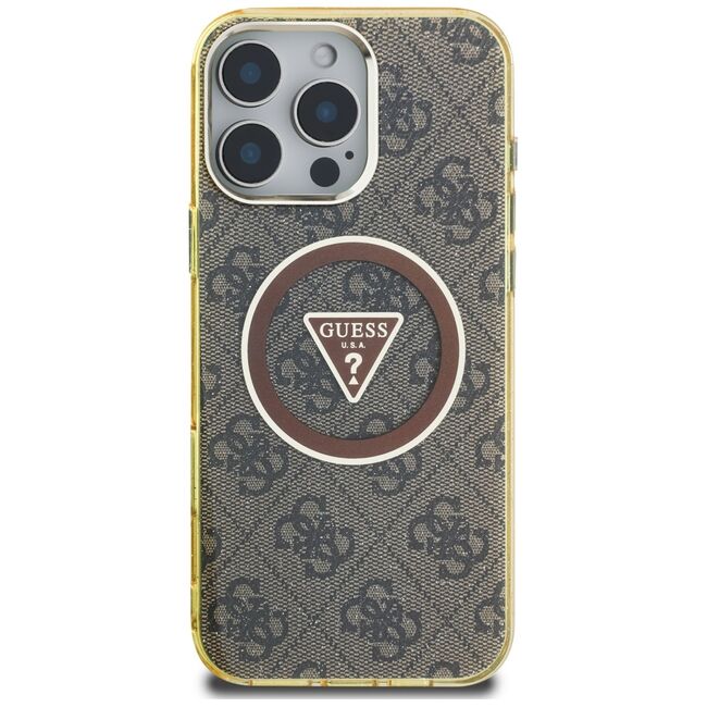 Husa premium pentru  iPhone 16 Pro Max compatibila MagSafe Guess Luxury Series - Maro