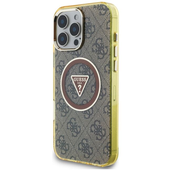 Husa premium pentru  iPhone 16 Pro Max compatibila MagSafe Guess Luxury Series - Maro