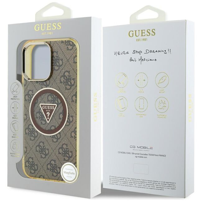 Husa premium pentru  iPhone 16 Pro Max compatibila MagSafe Guess Luxury Series - Maro