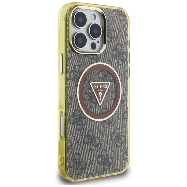 Husa premium pentru  iPhone 16 Pro Max compatibila MagSafe Guess Luxury Series - Maro