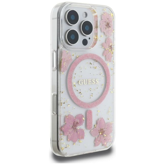Husa premium pentru  iPhone 16 Pro Max compatibila MagSafe Guess Luxury Series - Roz deschis