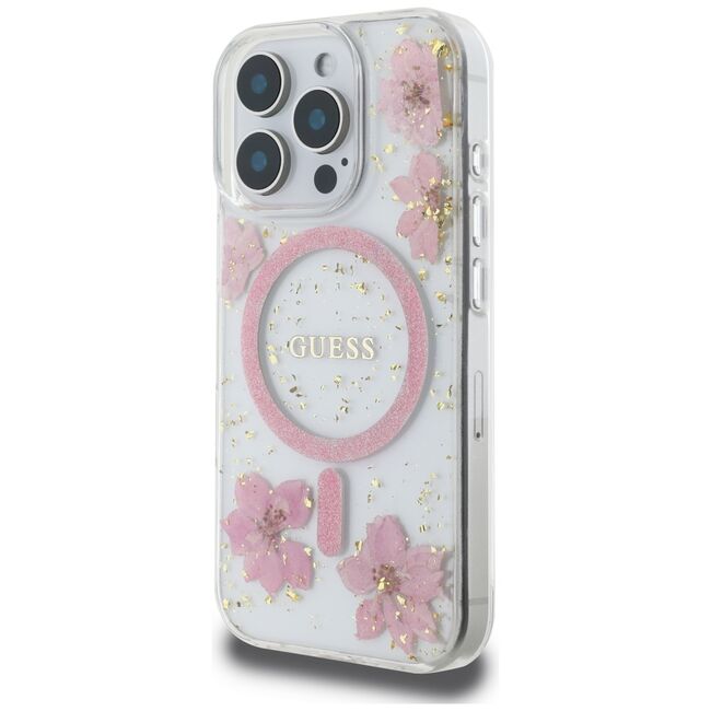 Husa premium pentru  iPhone 16 Pro Max compatibila MagSafe Guess Luxury Series - Roz deschis