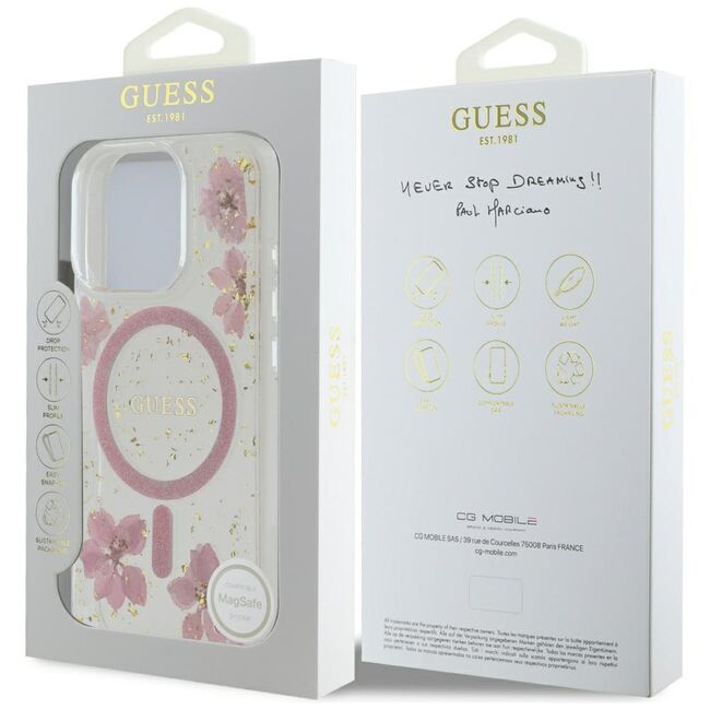 Husa premium pentru  iPhone 16 Pro Max compatibila MagSafe Guess Luxury Series - Roz deschis