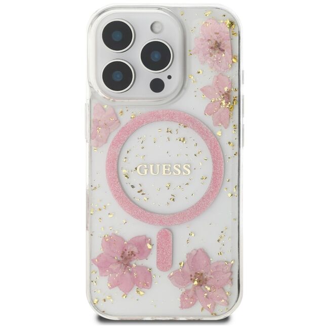 Husa premium pentru  iPhone 16 Pro Max compatibila MagSafe Guess Luxury Series - Roz deschis