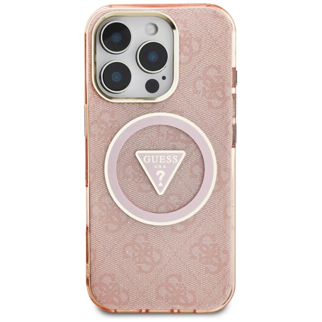 Husa premium pentru  iPhone 16 Pro compatibila MagSafe Guess Luxury Series - Roz
