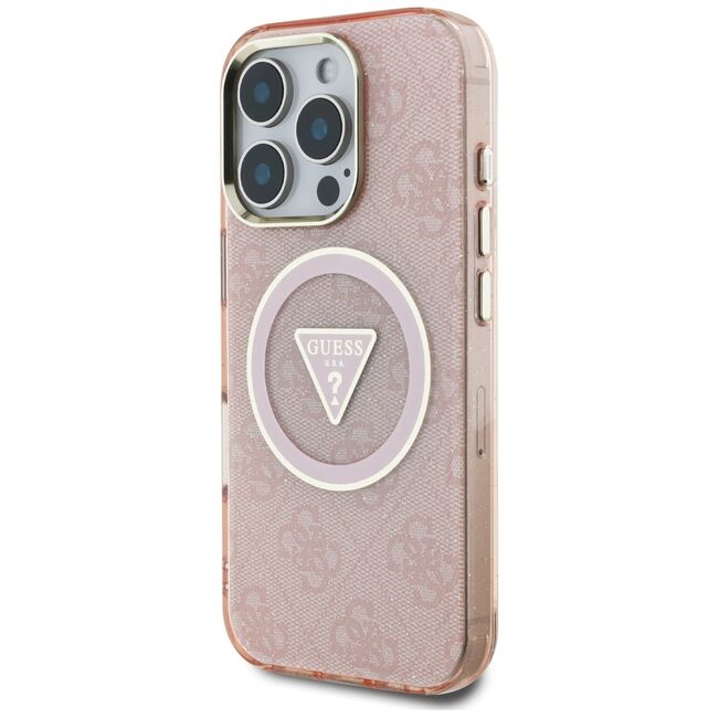 Husa premium pentru  iPhone 16 Pro compatibila MagSafe Guess Luxury Series - Roz