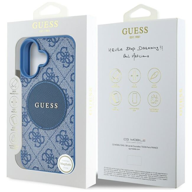 Husa premium pentru  iPhone 16 compatibila MagSafe Guess Luxury Series - Albastru deschis