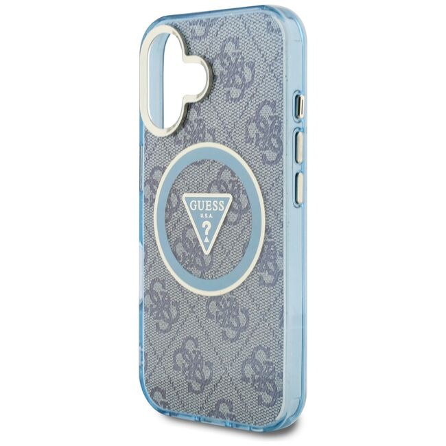 Husa premium pentru  iPhone 16 compatibila MagSafe Guess Luxury Series - Albastru