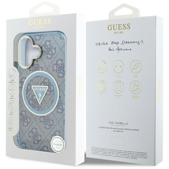 Husa premium pentru  iPhone 16 compatibila MagSafe Guess Luxury Series - Albastru