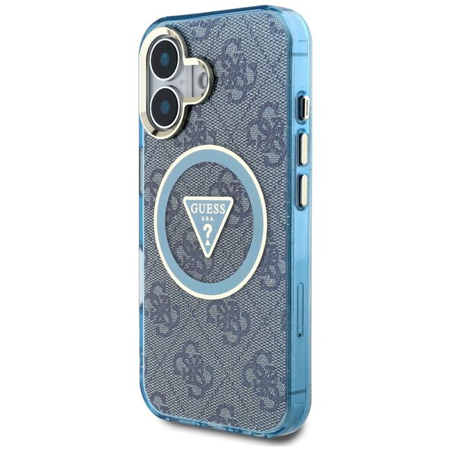 Husa premium pentru  iPhone 16 compatibila MagSafe Guess Luxury Series - Albastru