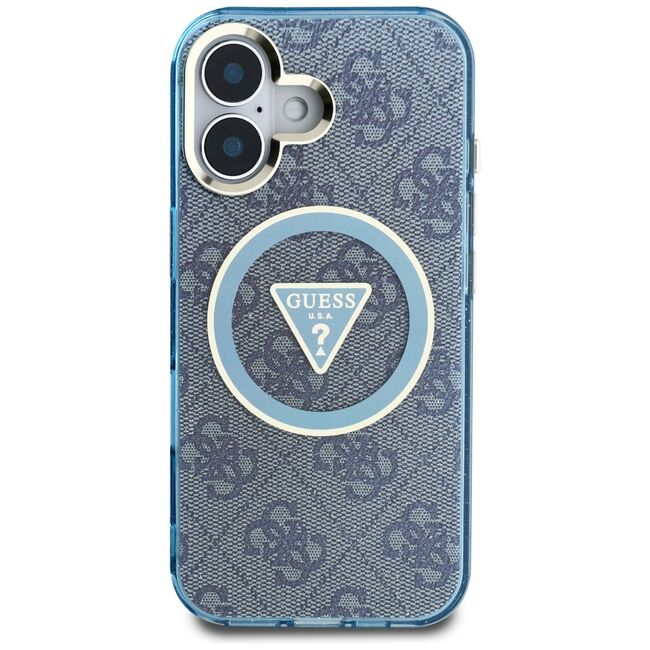 Husa premium pentru  iPhone 16 compatibila MagSafe Guess Luxury Series - Albastru