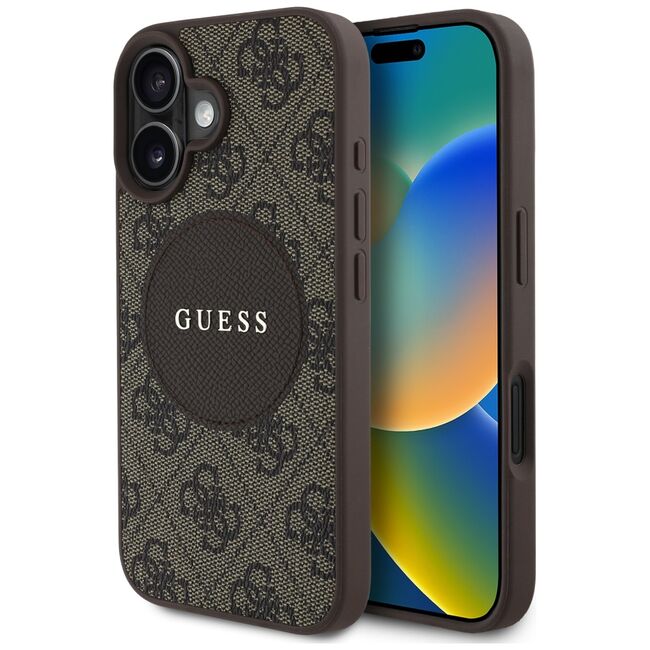 Husa premium pentru  iPhone 16 compatibila MagSafe Guess Luxury Series - Maro