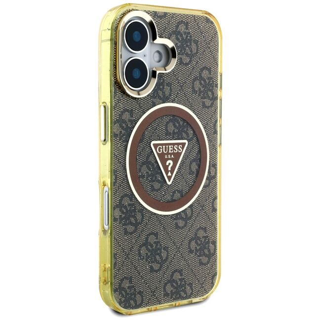 Husa premium pentru  iPhone 16 compatibila MagSafe Guess Luxury Series - Maro