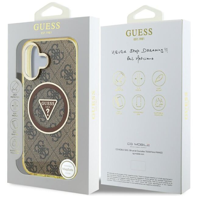 Husa premium pentru  iPhone 16 compatibila MagSafe Guess Luxury Series - Maro