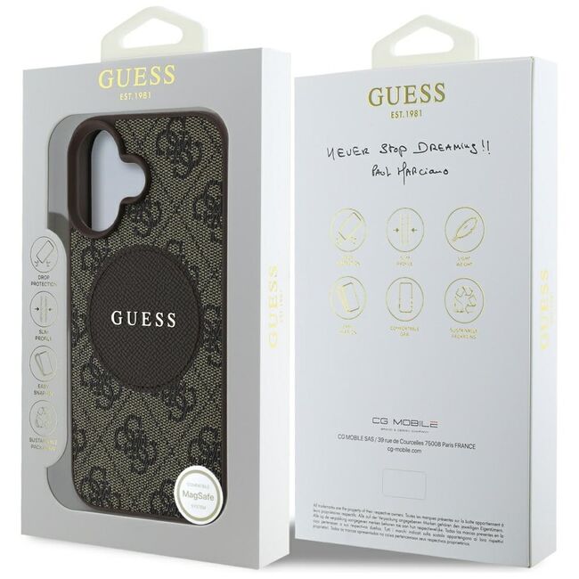 Husa premium pentru  iPhone 16 compatibila MagSafe Guess Luxury Series - Maro