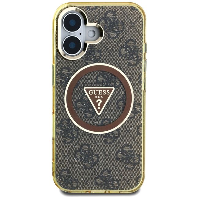 Husa premium pentru  iPhone 16 compatibila MagSafe Guess Luxury Series - Maro