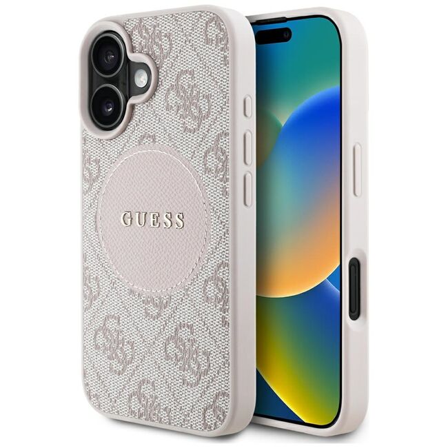 Husa premium pentru  iPhone 16 compatibila MagSafe Guess Luxury Series - Roz