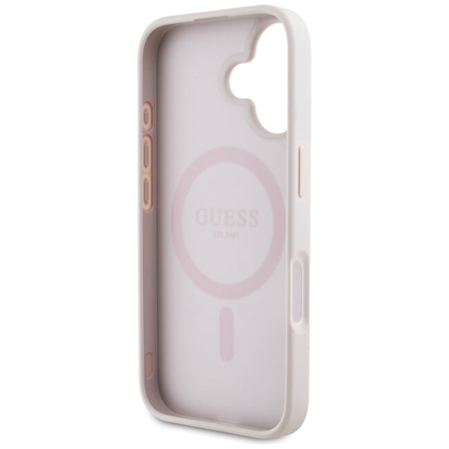 Husa premium pentru  iPhone 16 compatibila MagSafe Guess Luxury Series - Roz