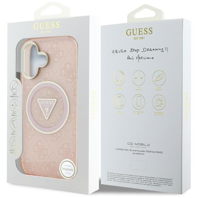 Husa premium pentru  iPhone 16 compatibila MagSafe Guess Luxury Series - Roz