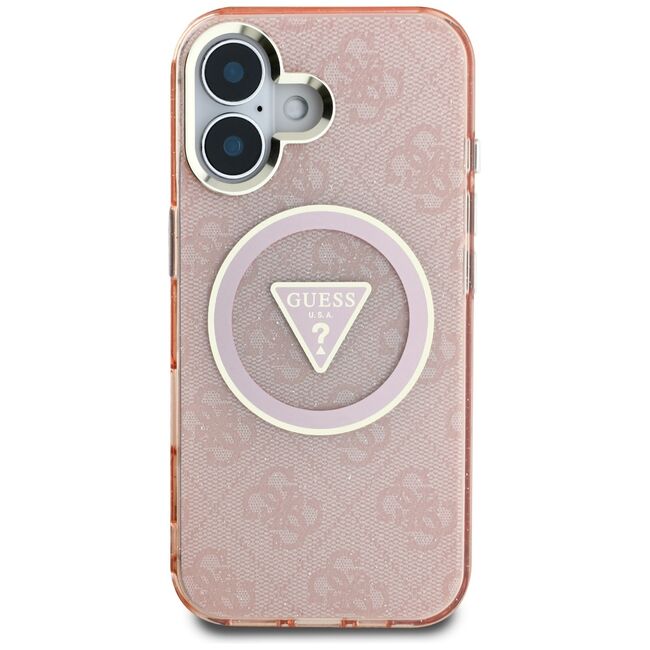 Husa premium pentru  iPhone 16 compatibila MagSafe Guess Luxury Series - Roz