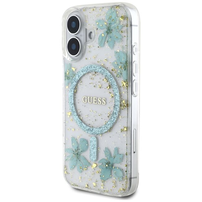 Husa premium pentru  iPhone 16 compatibila MagSafe Guess Luxury Series - Turcoaz