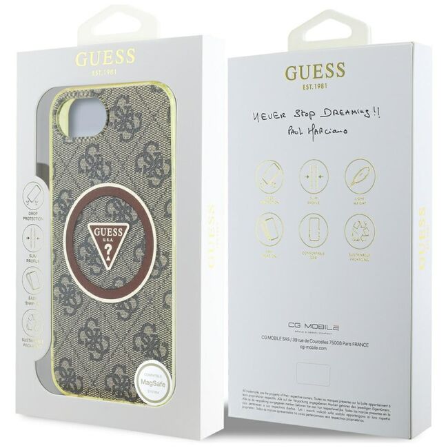 Husa premium pentru  iPhone 16e compatibila MagSafe Guess Luxury Series - Maro