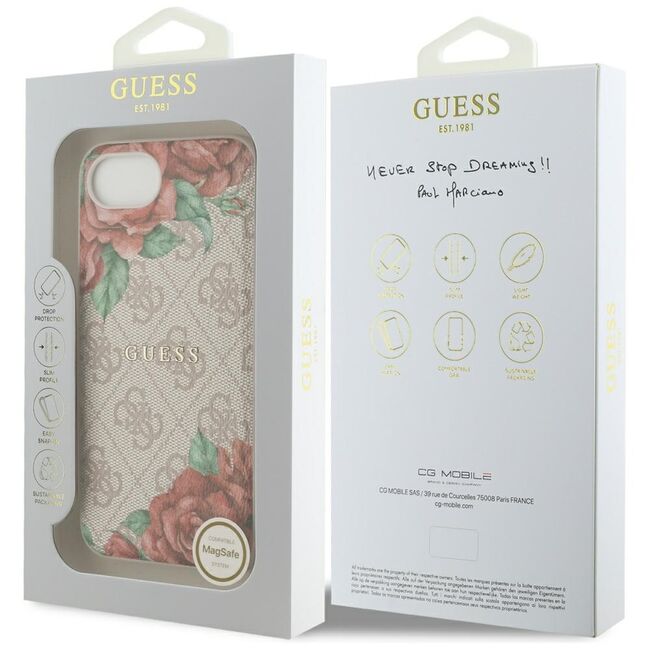 Husa premium pentru  iPhone 16e compatibila MagSafe Guess Luxury Series - Roz neon