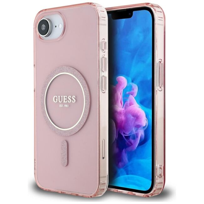 Husa premium pentru  iPhone 16e compatibila MagSafe Guess Luxury Series - Roz pal