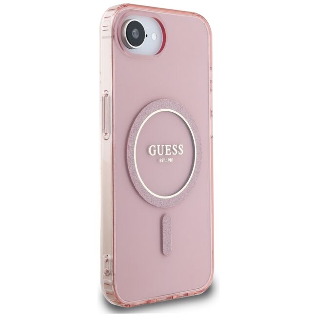Husa premium pentru  iPhone 16e compatibila MagSafe Guess Luxury Series - Roz pal