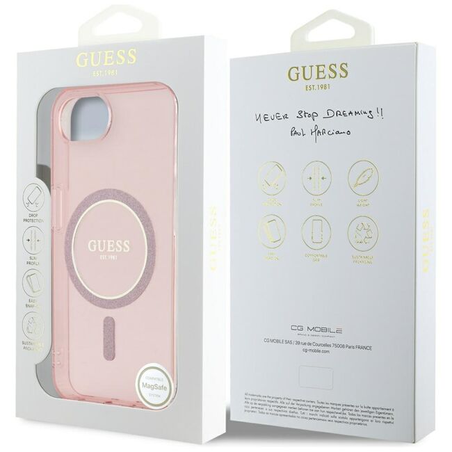 Husa premium pentru  iPhone 16e compatibila MagSafe Guess Luxury Series - Roz pal