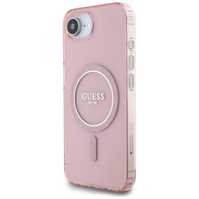 Husa premium pentru  iPhone 16e compatibila MagSafe Guess Luxury Series - Roz pal