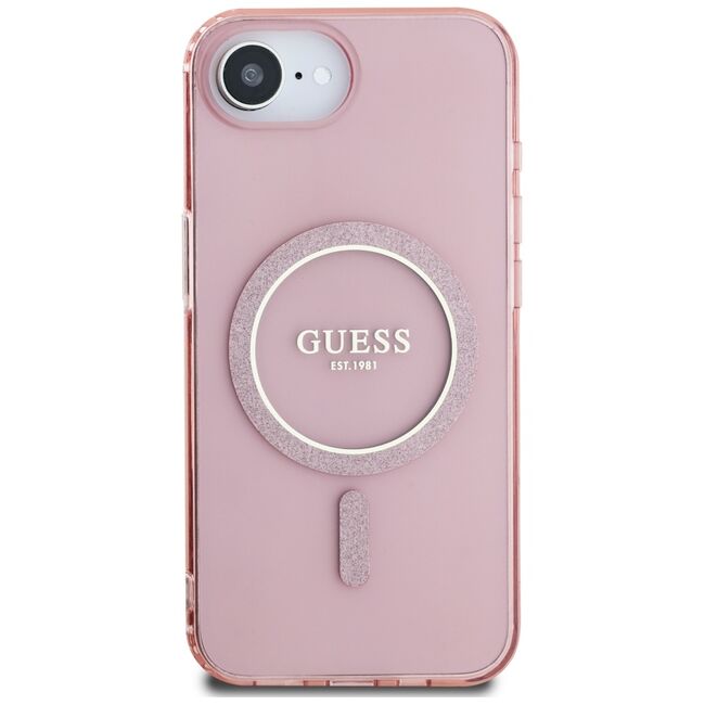 Husa premium pentru  iPhone 16e compatibila MagSafe Guess Luxury Series - Roz pal