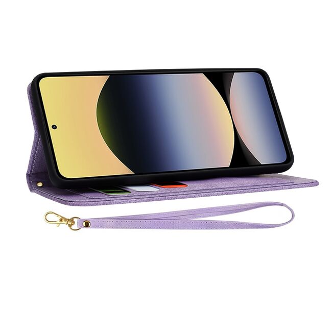 Husa tip carte pentru  Xiaomi Redmi Note 14 4G, functie stand si port carduri, Mov