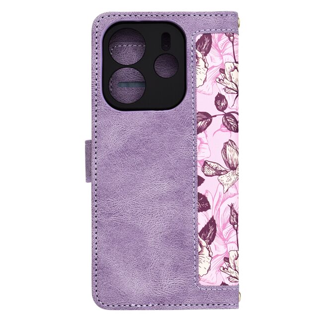 Husa tip carte pentru  Xiaomi Redmi Note 14 4G, functie stand si port carduri, Mov