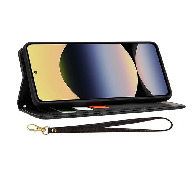 Husa tip carte pentru  Xiaomi Redmi Note 14 4G, functie stand si port carduri, Negru