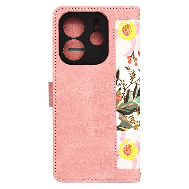 Husa tip carte pentru  Xiaomi Redmi Note 14 4G, functie stand si port carduri, Roz