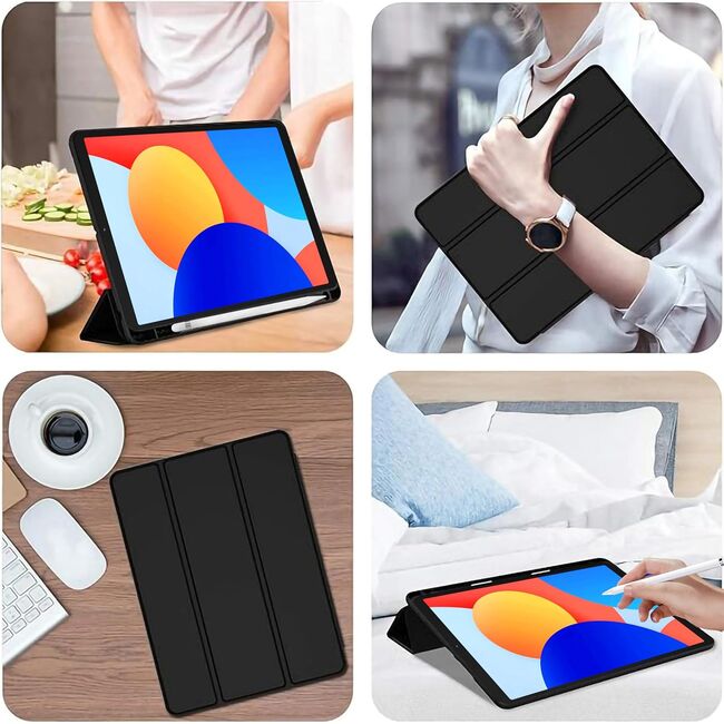 Husa pentru  Xiaomi Redmi Pad SE 8.7 Soft Shell cu functie wake-up/sleep si compartiment pentru stylus, tip stand - Negru