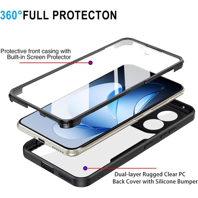 Set 360: Husa cu folie integrata pentru  Oppo Reno 13 Pro Protectie 360 fata / spate - Negru