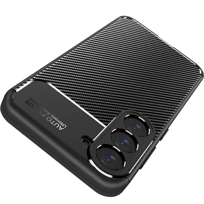 Husa de protectie pentru  Samsung Galaxy S25 Edge Auto Focus Slim, Anti-Scratch, cu fibra de carbon si protectie lentile - Negru